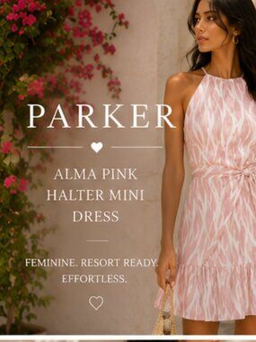 Parker Alma Pink Abstract Print Halter Mini Dress Tie Waist Size 4